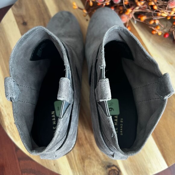 Cole Haan JENSYNN Womens Ankle Western Buckle Bootie Sz 9.5B in Gray Suede - Picture 4 of 12